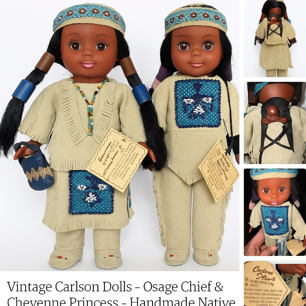 🌿 Vintage Handmade Native American Dolls – Set of 2 🌿